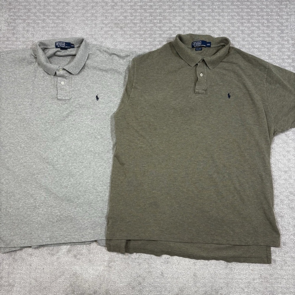 Polo Ralph Lauren Polo Shirt Mens Size 2XL Lot Of 2 Grey And Tan Short Sleeve